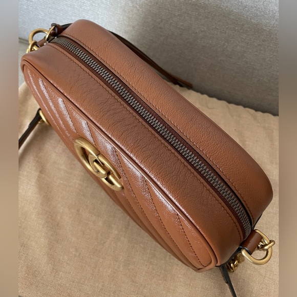 Gucci Marmont Diagonal Small Bag - Brown/Cognac - Picture 8 of 15
